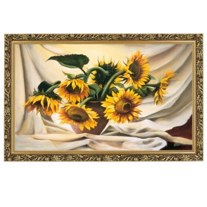 Reprodukce ve zlatém rámu v rozměru 60x100 cm – Slunečnice, E Misiewicz