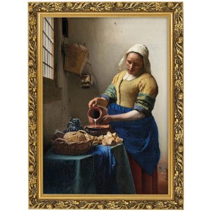 Reprodukce ve zlatém rámu v rozměru 70x50 cm – JOHANNES VERMEER „HET MELKMEISJE“