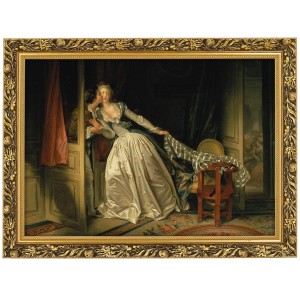 Reprodukce ve zlatém rámu v rozměru 70x50 cm – JEAN HONORÉ FRAGONARD „THE STOLEN KISS“