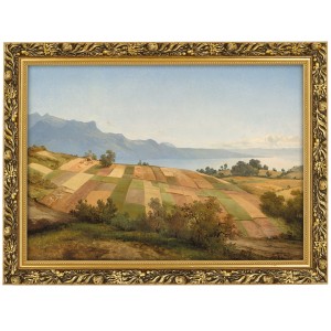 Reprodukce ve zlatém rámu v rozměru 70x50 cm – ALEXANDRE CALAME „SWISS LANDSCAPE 1830“