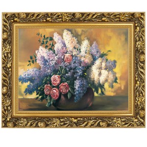Reprodukce ve zlatém rámu v rozměru 30x40 cm – Šeříky, Andrzej Sierpiński