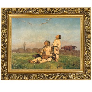 Reprodukce ve zlatém rámu v rozměru 30x40 cm – Čápi, Józef Chełmoński
