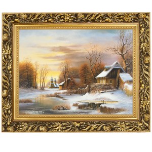 Reprodukce ve zlatém rámu v rozměru 30x40 cm – Zima, K. Brocki