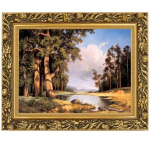 Reprodukce ve zlatém rámu v rozměru 30x40 cm – Borovice, Cezary Różycki