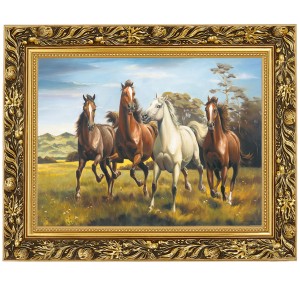 Reprodukce ve zlatém rámu v rozměru 30x40 cm – Koně II, Marian Kaszuba
