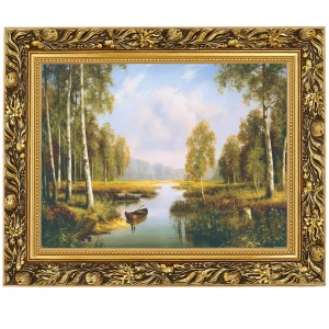 Reprodukce ve zlatém rámu v rozměru 30x40 cm – Břízy, Cezary Różycki