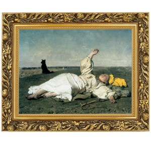Reprodukce ve zlatém rámu v rozměru 30x40 cm – Babí léto, Józef Chełmoński