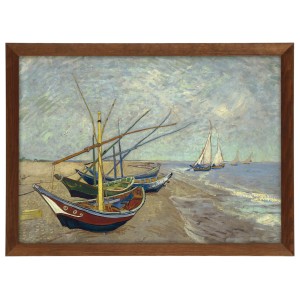 Reprodukce obrazu v hnědém rámu v rozměru 70x50 cm - VINCENT VAN GOGH ,,COTTAGES,,