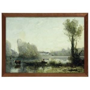 Reprodukce obrazu v hnědém rámu v rozměru 70x50 cm - JEAN BAPTISTE CAMILLE COROT ,,VILLE-D'AVRAY,,