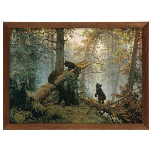 Reprodukce obrazu v hnědém rámu v rozměru 70x50 cm - IVAN SHISHKIN ,,MORNING IN A PINE FOREST,,