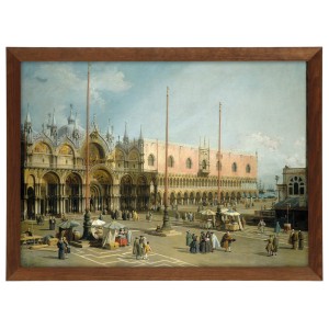Reprodukce obrazu v hnědém rámu v rozměru 70x50 cm - GIOVANNI ANTONIO CANAL ,,PIAZZA SAN MARCO,,