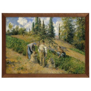 Reprodukce obrazu v hnědém rámu v rozměru 70x50 cm - CAMILLE PISSARRO ,,THE HARVEST, PONTOISE,,