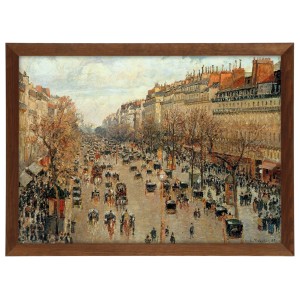 Reprodukce obrazu v hnědém rámu v rozměru 70x50 cm - CAMILLE PISSARRO ,,BOULEVARD MONTMARTRE EREMITAGE,,