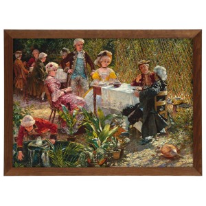 Reprodukce obrazu v hnědém rámu v rozměru 70x50 cm - ALEKSANDER GIERYMSKI ,,IN THE SUMMER HOUSE,,
