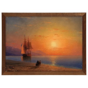 Reprodukce obrazu v hnědém rámu v rozměru 70x50 cm - AIVAZOVSKY ,,MEER ANAGORIA 1864,,