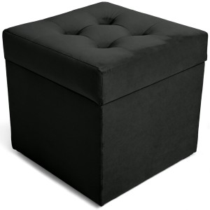 Moderní otevírací puf 45×45 cm z welvetové tkaniny v barvě antracitové