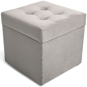 Moderní otevírací puf 45×45 cm z welvetové tkaniny v barvě stříbrné