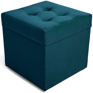 Moderní otevírací puf 45×45 cm z welvetové tkaniny v barvě azurové
