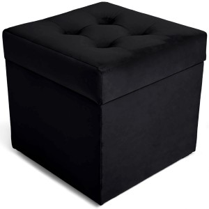 Moderní otevírací puf 45×45 cm z welvetové tkaniny v barvě černé