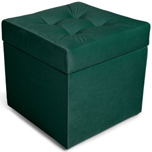Moderní otevírací puf 45×45 cm z welvetové tkaniny v barvě tmavě zelené