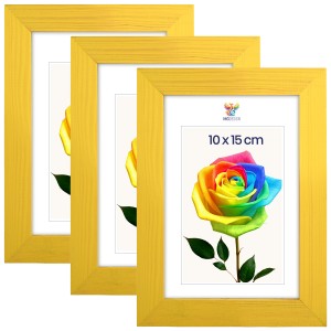 Sada 3 ks rámečků na fotografie A6 10 x 15 cm žluté, dřevěné