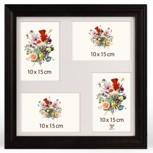 Galerie – dřevěný rámeček, frézovaný pro 4 fotografie: 4x 10 x 15 cm, černý