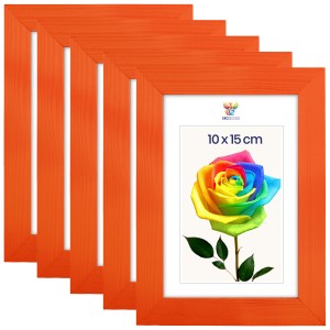 Sada 5 ks rámečků na fotografie A6 10 x 15 cm oranžových, dřevěných