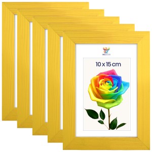Sada 5 ks rámečků na fotografie A6 10 x 15 cm, žluté, dřevěné