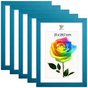 Sada 5 ks rámečků na fotografie A4 21 x 29,7 cm, tyrkysové, dřevěné