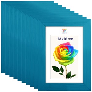 Sada 10 ks rámečků na fotografie 13 x 18 cm, tyrkysové, dřevěné
