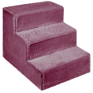 3stupňové schůdky pro psy čalouněné v barvě švestkové – lehká plošina pro psy na pohovku, postel, křeslo