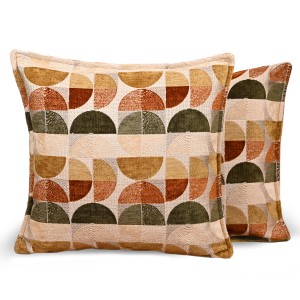 Povlak na polštář s geometrickým vzorem 30 x 30 cm v béžovo-oranžové barvě
