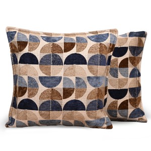 Povlak na polštář s geometrickým vzorem 60 x 60 cm v béžovo-modré barvě