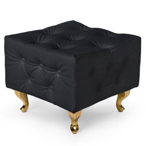 Grafitová prošívaná taburetka z eko-kůže se zlatými nohami