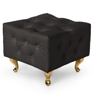 Tmavě šedý prošívaný taburet z eko-kůže se zlatými nohami