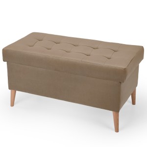 Velurový taburet 45 x 90 cm na dřevěných nožkách v béžové barvě
