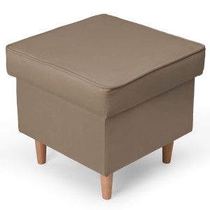 Velurový taburet 45 x 45 cm na dřevěných nožkách v béžové barvě