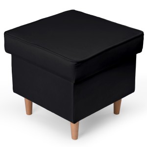 Velurový taburet 45 x 45 cm na dřevěných nožkách v černé barvě