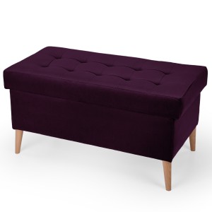 Velurový taburet 45 x 90 cm na dřevěných nožkách v hnědé barvě