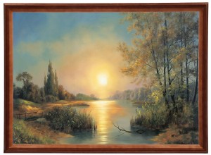 Reprodukce obrazu v dřevěném rámu, 50x70 cm - Jezioro. Zachód słońca, M Lorens