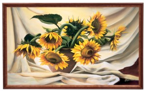 Reprodukce obrazu v dřevěném rámu, 60x100 cm – Slunečnice, E Misiewicz