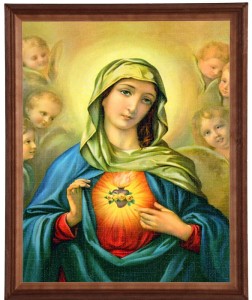 Reprodukce v dřevěném rámu o velikosti 40x50 cm s náboženskou tematikou – Srdce Panny Marie III