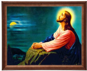 Reprodukce v dřevěném rámu o velikosti 40x50 cm s náboženskou tematikou - Ježíš v zahradě