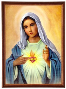 Reprodukce v dřevěném rámu o velikosti 50x70 cm s náboženskou tematikou – Srdce Panny Marie I.