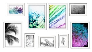 Sada dřevěných bílých rámů o rozměrech 21×30 cm, 15×20 cm, 15×21 cm, 10×15 cm