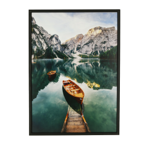 Moderní obrázek v černém rámu 50x70 cm – Loď v horách