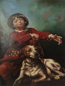 Originální olejomalba na plátně 67x44 cm Chlapec se psem A. Lis originál