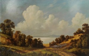 Originální olejomalba na plátně 65x100 cm Olejomalba Silnice na jezerech od A. Lis originál