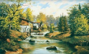 Originální olejomalba na plátně 65x100 cm Léto. Sierpinski Mill originál