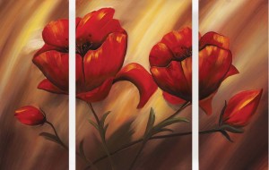 Originální olejomalba na plátně 70x110 cm Poppies - triptych A. Lis originál